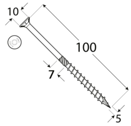 TESÁRSKE SKRUTKY DO DREVA TORX 5x100 DOMAX KONCOVÉ 100 ks.