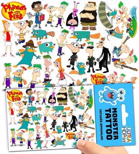 UMÝVAJÚCE DOČASNÉ TETOVANIE PRE DETI PHINEAS A FERB ORIGINÁLNE DIZAJNY