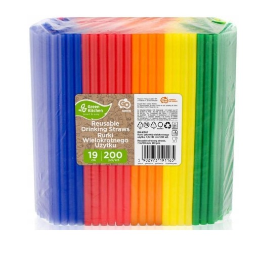 Plastové slamky na shake, farebné, hrubé, tvrdé, 200 ks
