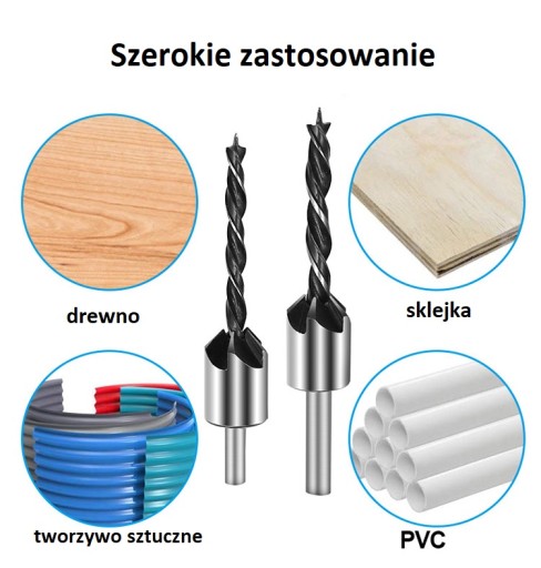 Vrtáky do dreva so skosením, sada 4 kusov. Vŕtačka so záhlbníkom