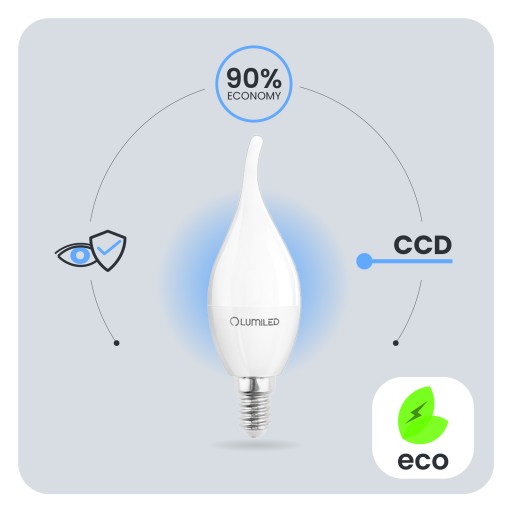 E14 LED žiarovka FLAME 8W = 60W 3000K Teplá biela CCD LUMILED SVIEČKA