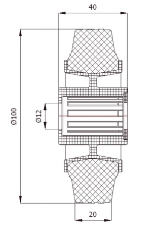 10TX Plastové a gumené koliesko, priemer 100 mm, priemer 12 mm