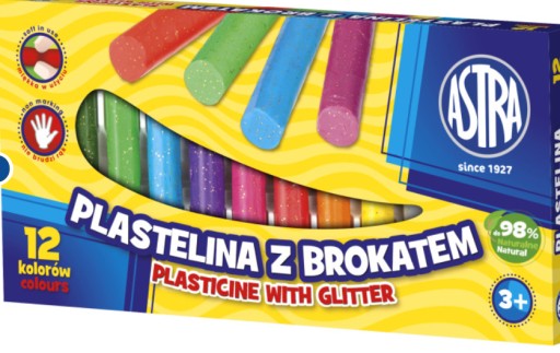 Plastelína Astra s trblietkami, 12 farieb
