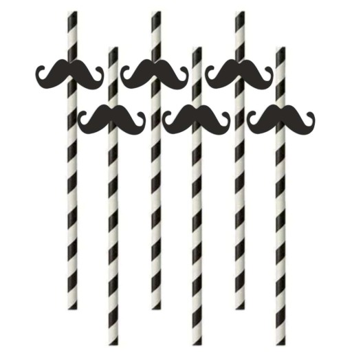 Pruhované slamky MUSTACHE black MEXICAN party x6