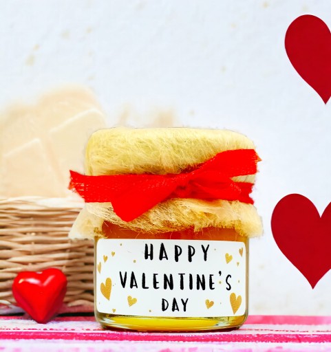 MEDOVÝ mini med VALENTÍN v tégliku 40g Zdobený nálepkou Darček