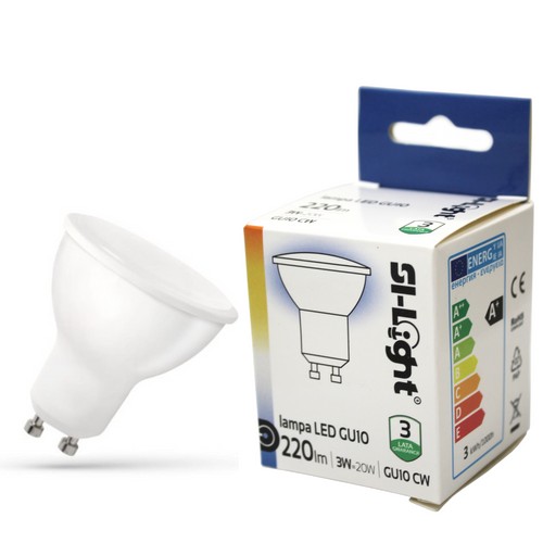 LED ZDROJOVÁ ŽIAROVKA GU10 3W 6400K STUDENÁ 220lm