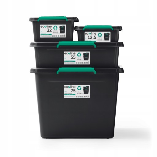 PLASTOVÁ NÁDOBA 12,5l, EKO organizér, recyklovaná, čierna, s klipsami