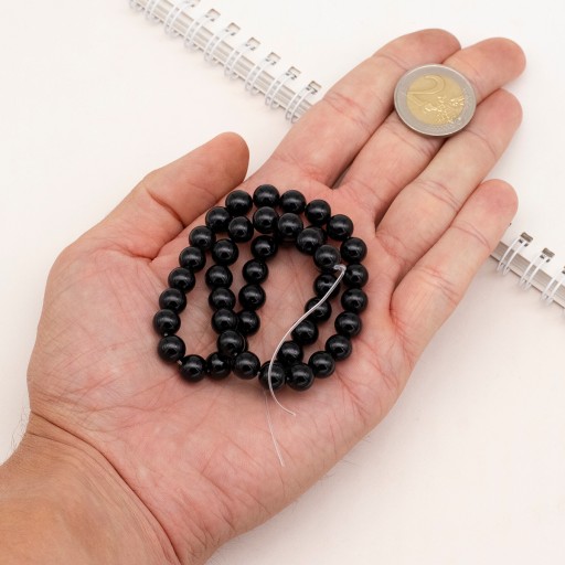 Prírodné čierne obsidiánové korálky, okrúhle, 8 mm, 45ks/36cm/prameň