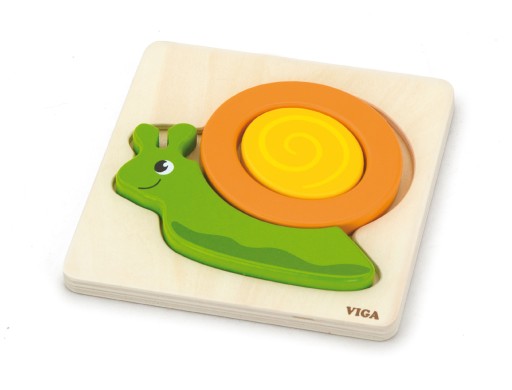 Prvé drevené puzzle bábätka - slimák Viga