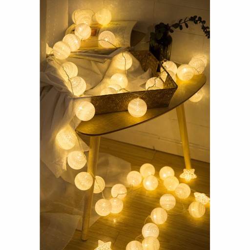 Bavlnené svetelné gule 10 LED 6 cm hnedá a biela