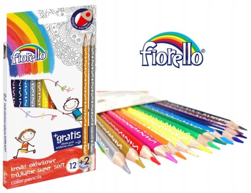 Pastelky FIORELLO, trojuholníkové, 14 farieb, zlatá a strieborná