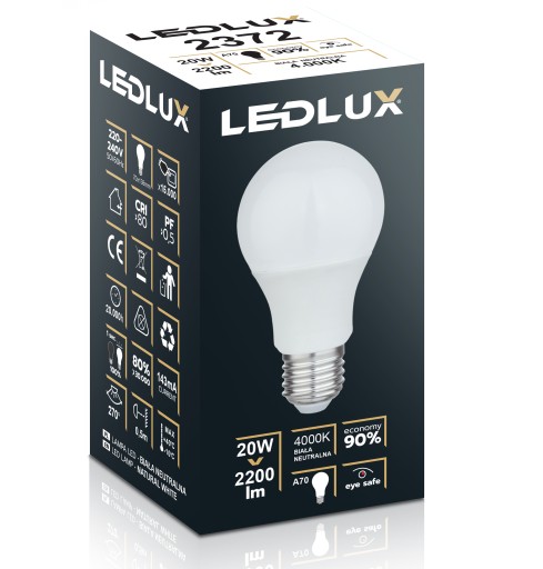 E27 LED žiarovka 20W = 150W 2200lm SMD 4000K neutrálna Premium nebliká