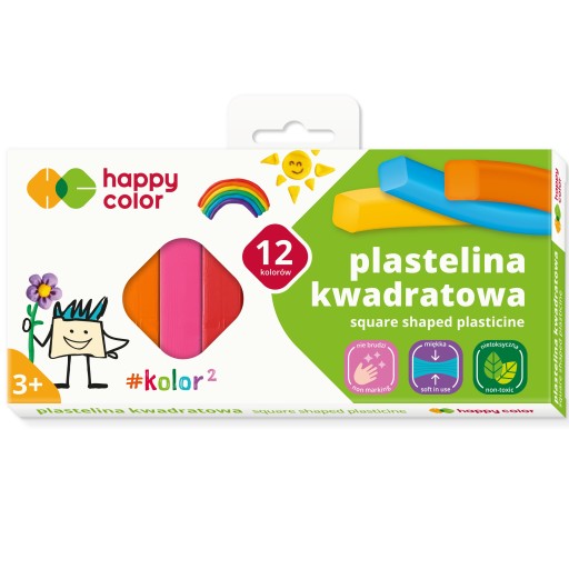 Štvorcová plastelína, 12 farieb, HAPPY COLOR
