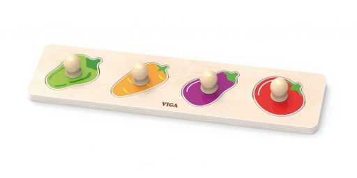 Viga Drevené puzzle pre batoľatá Zelenina s rúčkami Náučná hračka