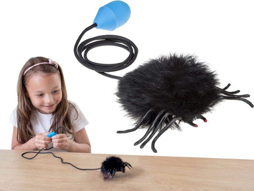 TULLO Jumping BLACK SPIDER with Pump Tarantula HAIRY SPIDER JUMPING