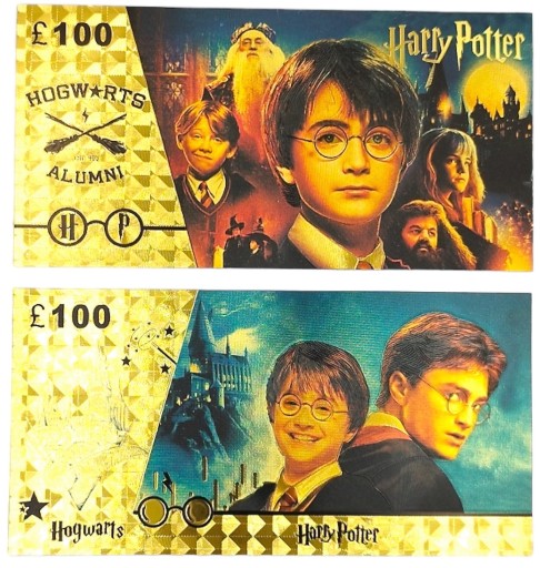 Harry Potter 100 librová krásna pozlátená bankovka