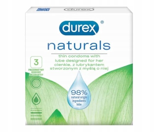 DUREX NATURALS kondómy, tenšie steny, lubrikované, nasadené, 3 ks.
