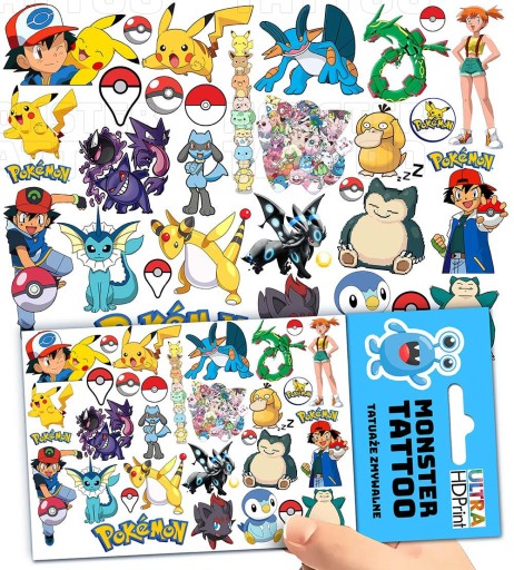 UMÝVAJÚCE DOČASNÉ TETOVANIE PRE DETI DETSKÉ POKEMONY ORIGINÁLNE DIZAJNY