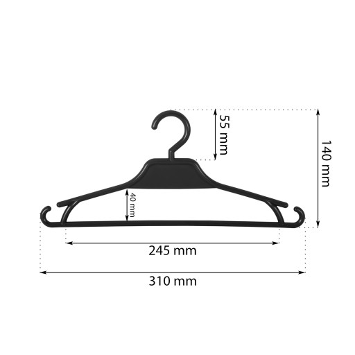 3 x vešiak na šaty čierne univerzálne 31 cm