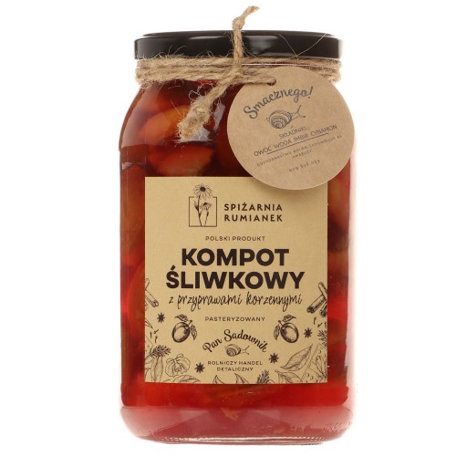 Slivkový kompót s korením LOW-SLADKÉ 900 ml Pan Sadownik