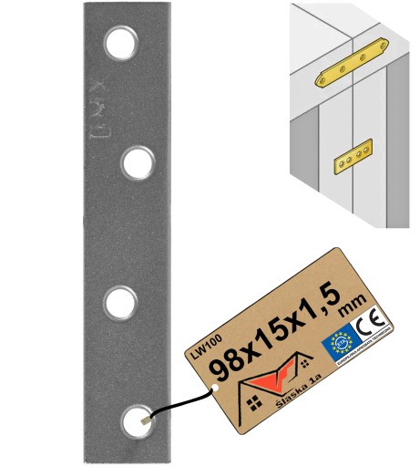 LW100 Stolárska spojka, rovná úzka nábytková plochá lišta 98x15x1,5mm