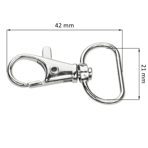 KARABÍNA kovová krajčírska kľúčenka 42/21mm STRIEBORNÁ