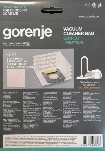 Originálne vrecká do vysávača Gorenje GB1PBU, papierové x 5 + filter