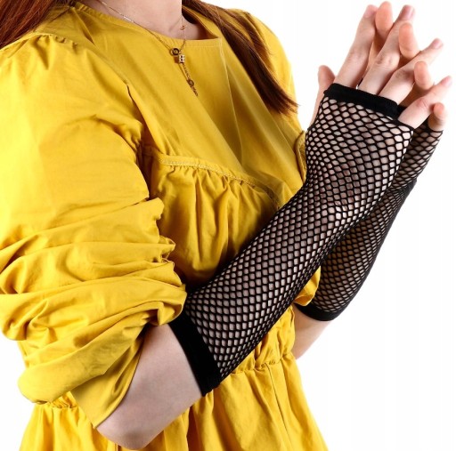 Dlhé čierne sieťované rukavice bez prstov, MESH DISCO 80. roky