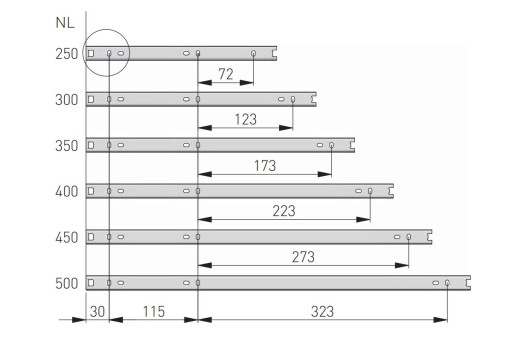 Guľové vedenie H27 GTV pre zásuvky 450 mm, čiastočný výsuv, nosnosť 15 kg