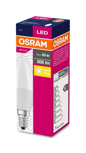 E14 LED žiarovka na sviečku 7W 806lm 200° 2700K teplá biela HODNOTA OSRAM