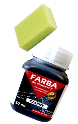 RENOVÁCIA KOŽENÉHO ČALÚNENIA ČIERNA FARBA 50ml + HUBKA