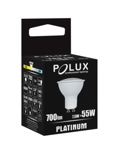 Mliečna LED žiarovka GU10 7W 650lm neutrálna farba svetla Polux