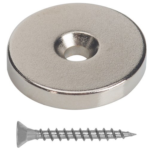 NEODYMOVÝ MAGNET 25x5 S OTVOROM 7,5/4,5 + SKRUTKA