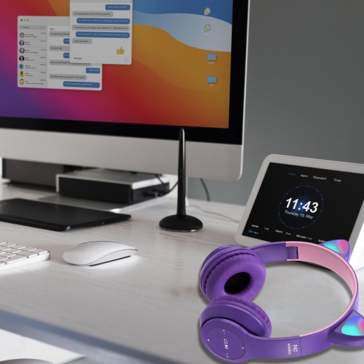 SLÚCHADLÁ PRE DETI BLUETOOTH MAČACIE UŠI MAČKA LED RGB MIKROfón do uší