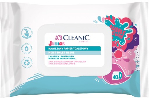 Cleanic Junior vlhčený toaletný papier s aloe a panthenolom 40 ks.