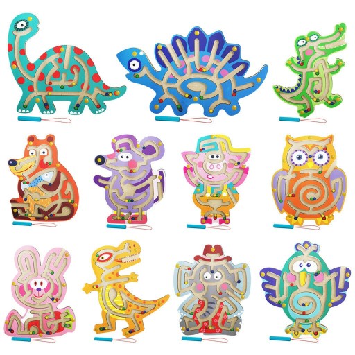 Drevené magnetické bludisko Montessori dinosaurus