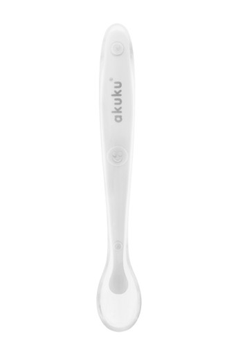 Akuku Soft silikónová lyžička na kŕmenie biela BPA FREE