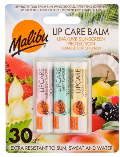 Malibu balzam na pery SPF30 balzam na pery 3ks 8272