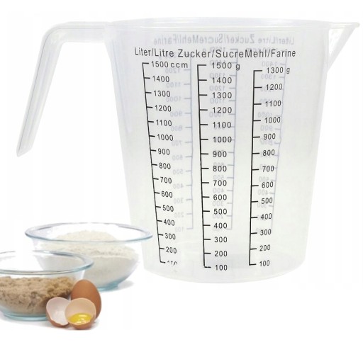 KUCHYNSKÁ NÁDOBA S ODMEROU PLASTOVÝ hrnček VEĽKÁ odmerka 1,5L 1500ml