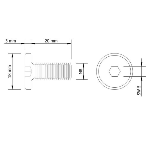 562A M8x20 mm nábytková skrutka, metrická, imbusový kľúč, 10 KS