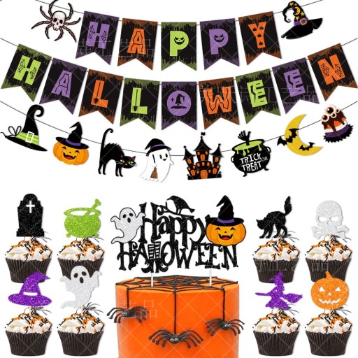 SET HAPPY HALLOWEEN GARLAND TOPPER SPIRIT SPIDER ŠATKA SET 11 ks.