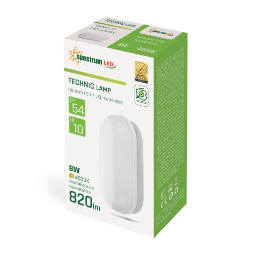 Prisadené LED svietidlo 8W IP54, biele, neutrálne oválne