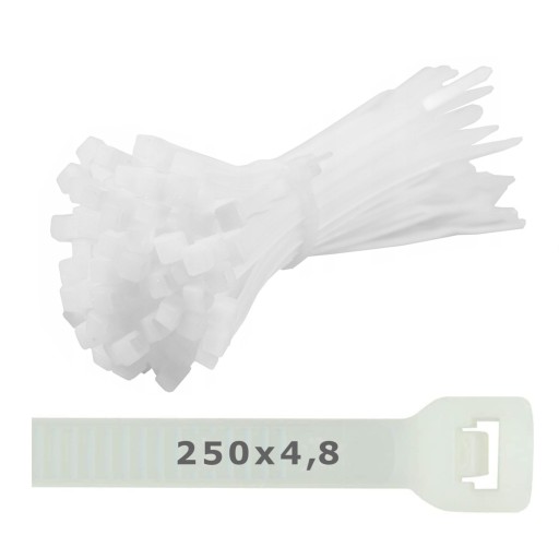 Biele plastové spony 250x4,8 - 100 ks.