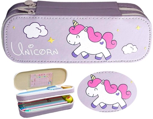 Peračník Unicorn, dve priehradky, školské fixky, pastelky