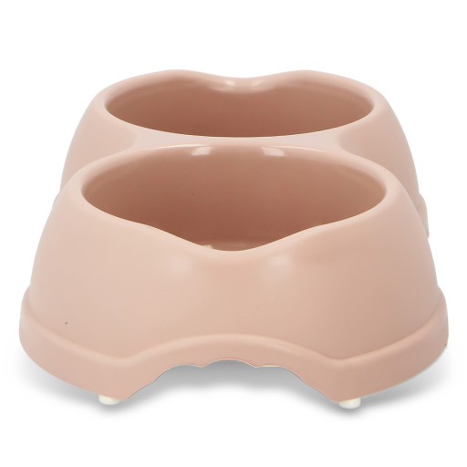 Dvojitá plastová miska pre psov a mačky M, 0,5L, béžová, 26x15cm,