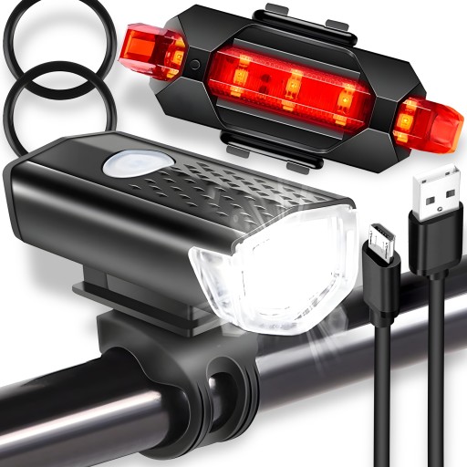 LED CYKLISTICKÁ LAMPA NA BICYKEL, NA RIADTIKÁ, VÝKONNÁ, NABÍJACIA, USB + ZADNÁ