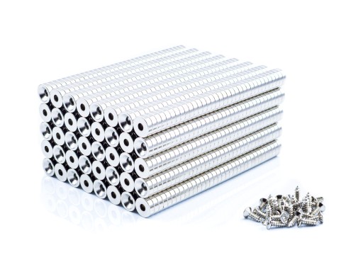 Neodymový magnet 10*3mm s otvorom na skrutku, silný + skrutky, sada 10 ks.