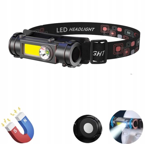 LED COB ČELOVKA MAGNETOVÁ USB ČELOVÁ LAMPA