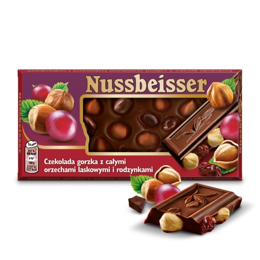 Nussbeisser horká čokoláda oriešky hrozienka 100g