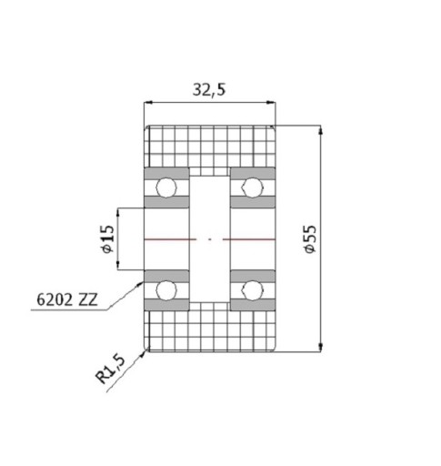 R Plastové dvojité ložiská, priemer 55 mm, priemer 15